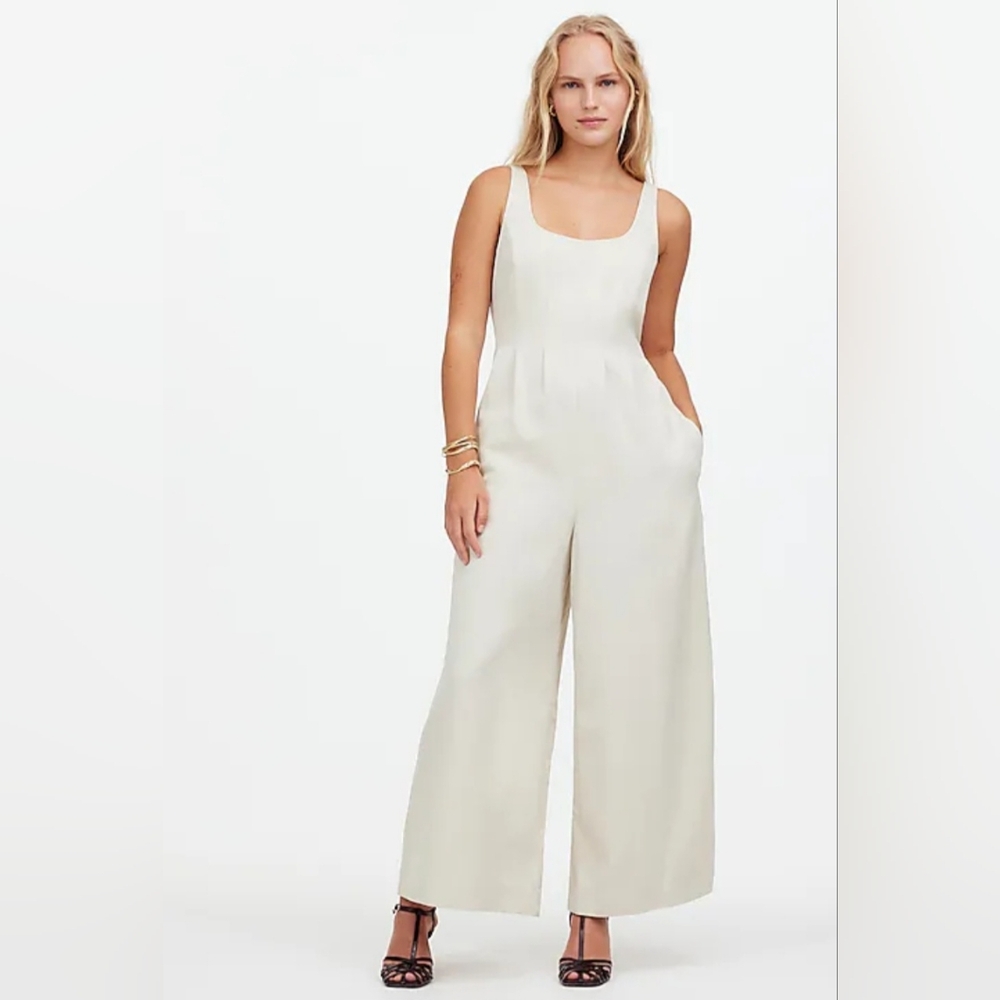 Madewell Cream Wide-Leg Sleeveless Jumpsuit
